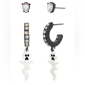 Betsey Johnson Ghost Charm Huggie Duo Earring Set